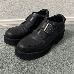 unif black leather chunky buckle cass shoes size 10